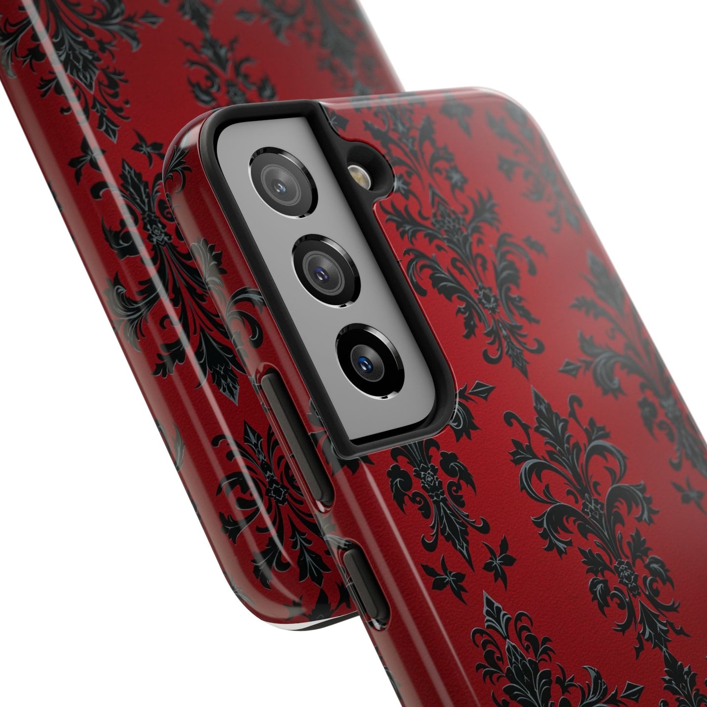 Elegant Red Floral Tough Phone Case - Stylish Protection for Your Device