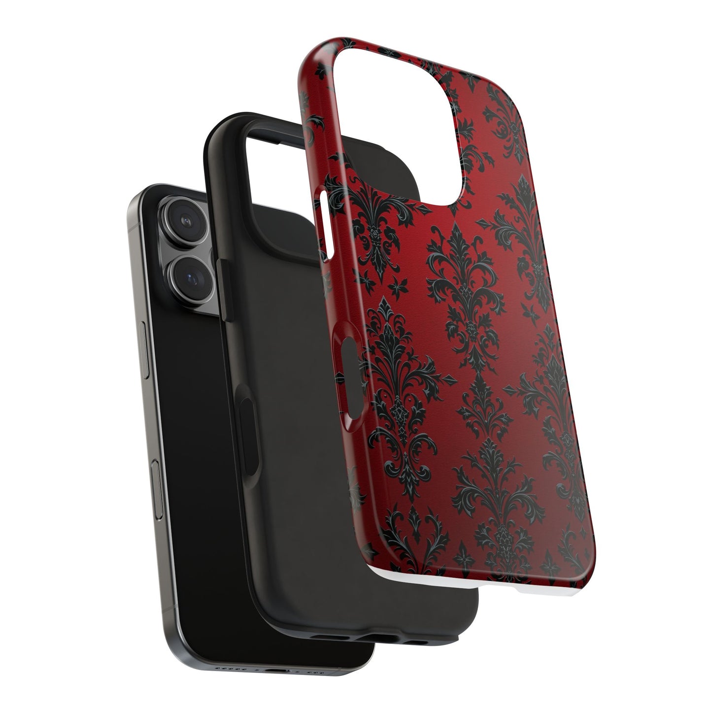 Elegant Red Floral Tough Phone Case - Stylish Protection for Your Device