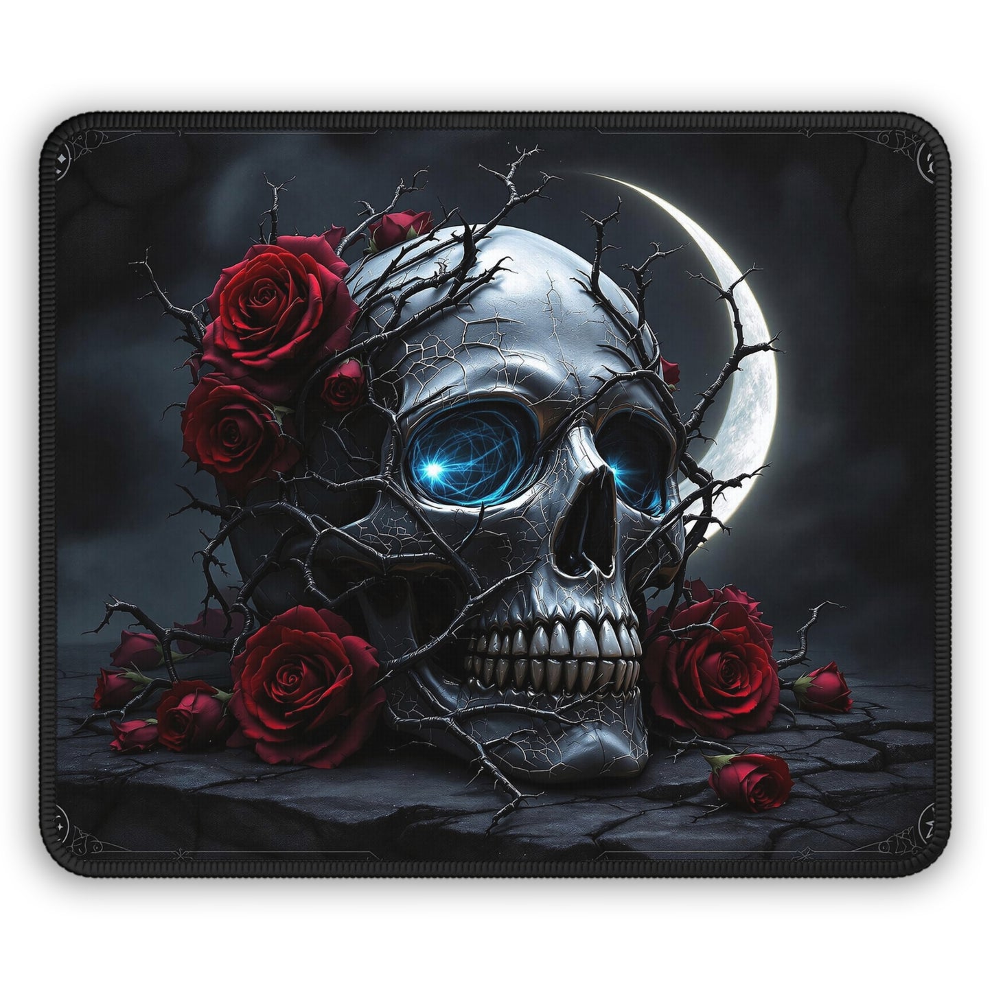 Gothic Skull Gaming Mouse Pad - Dark Floral Design