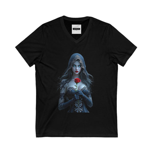 Gothic Rose V-Neck Tee for Dark Aesthetic Lovers