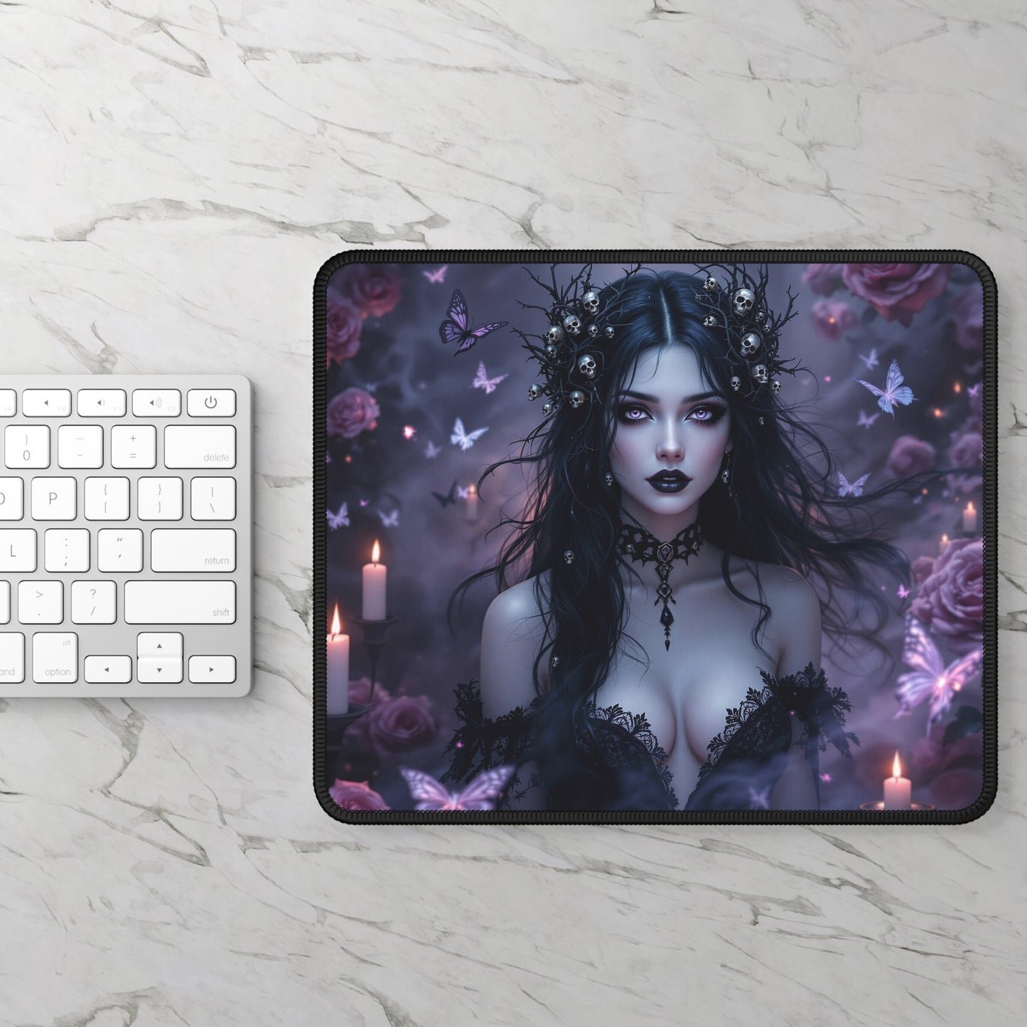 Gothic Fantasy Gaming Mouse Pad - Dark Princess with Butterflies & Candles