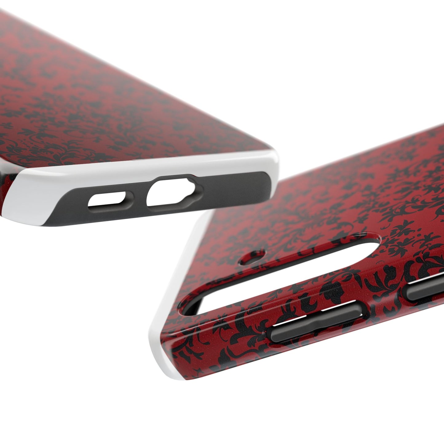 Elegant Red Floral Tough Phone Case - Durable, Stylish Protection for Your Device