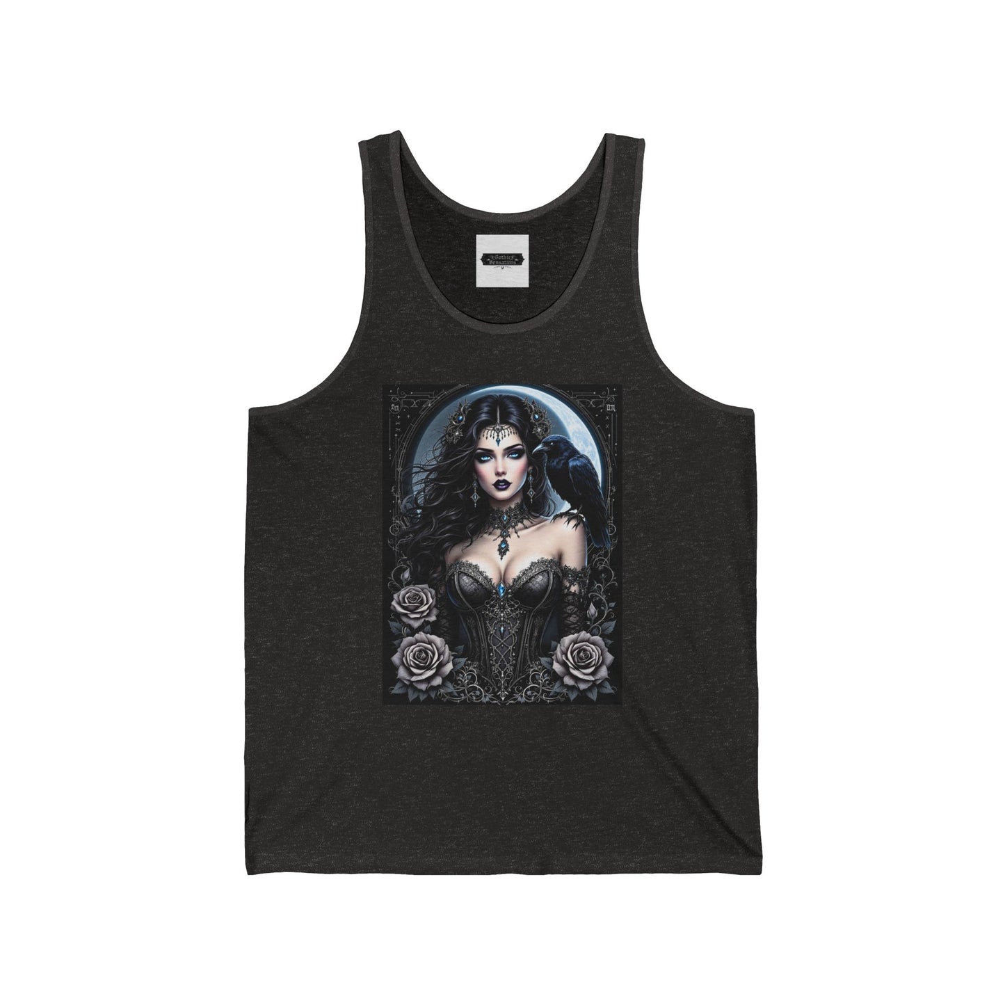 Gothic Fairy Unisex Jersey Tank – Stylish Black Rose Design