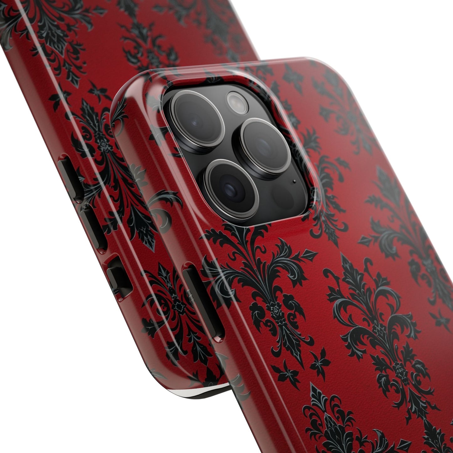 Elegant Red Floral Tough Phone Case - Stylish Protection for Your Device