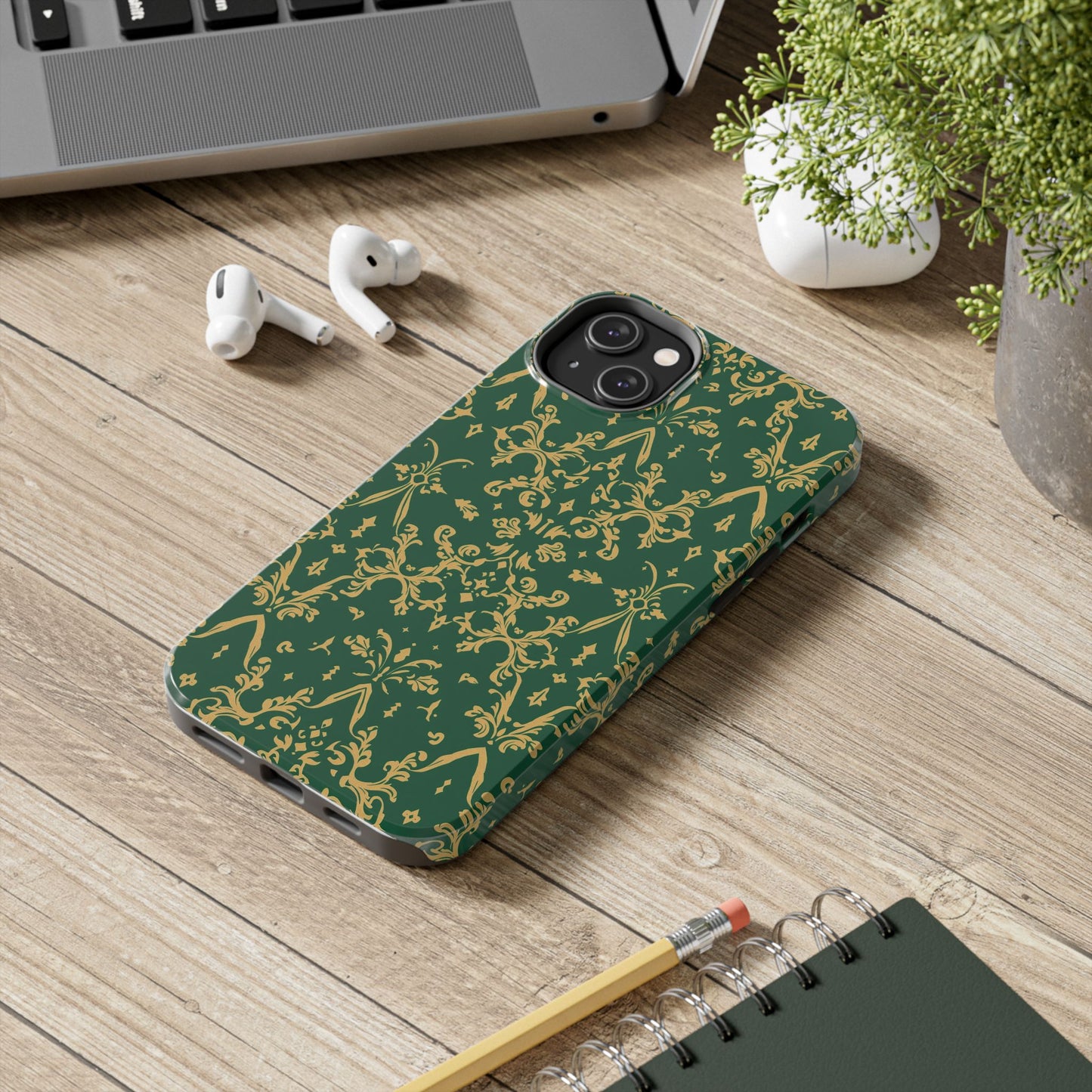 Elegant Damask Green Tough Phone Case