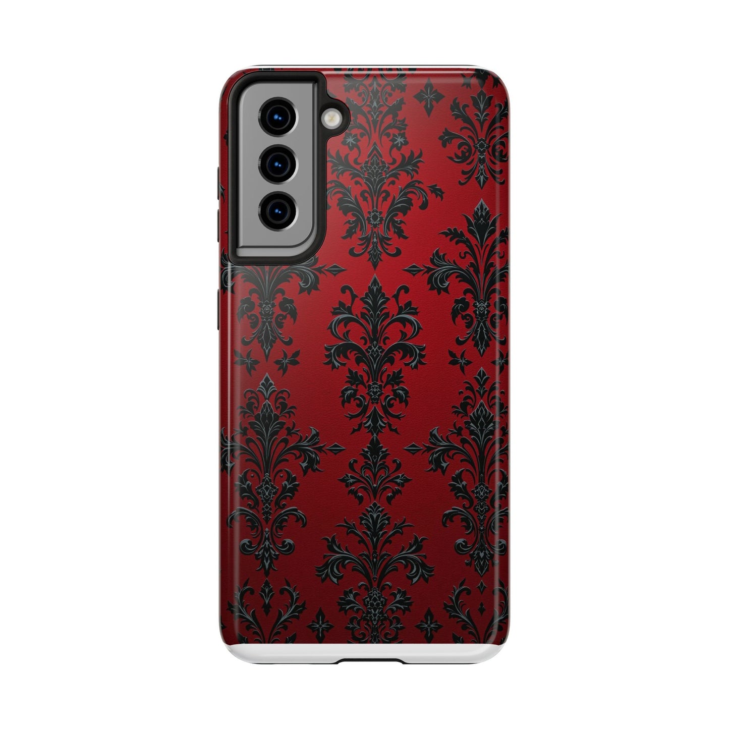 Elegant Red Floral Tough Phone Case - Stylish Protection for Your Device