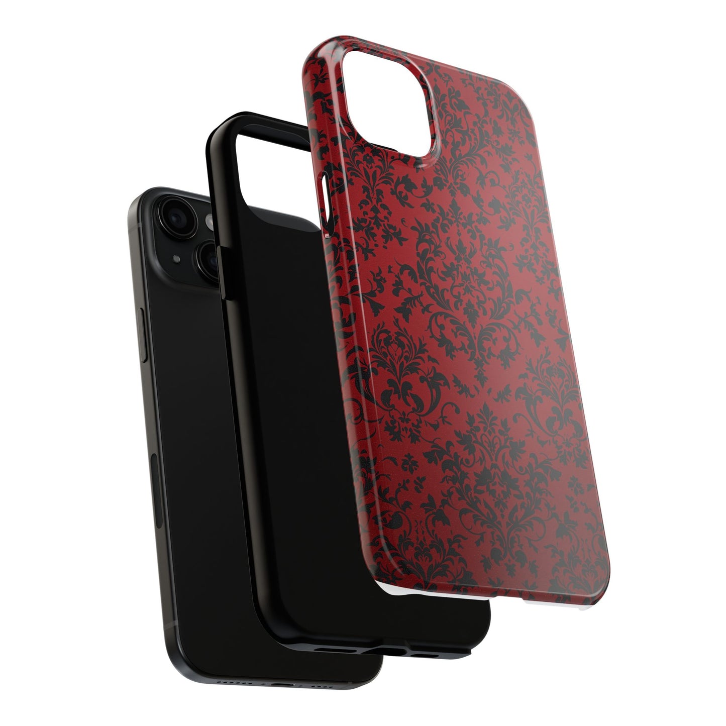 Elegant Red Floral Tough Phone Case - Durable, Stylish Protection for Your Device