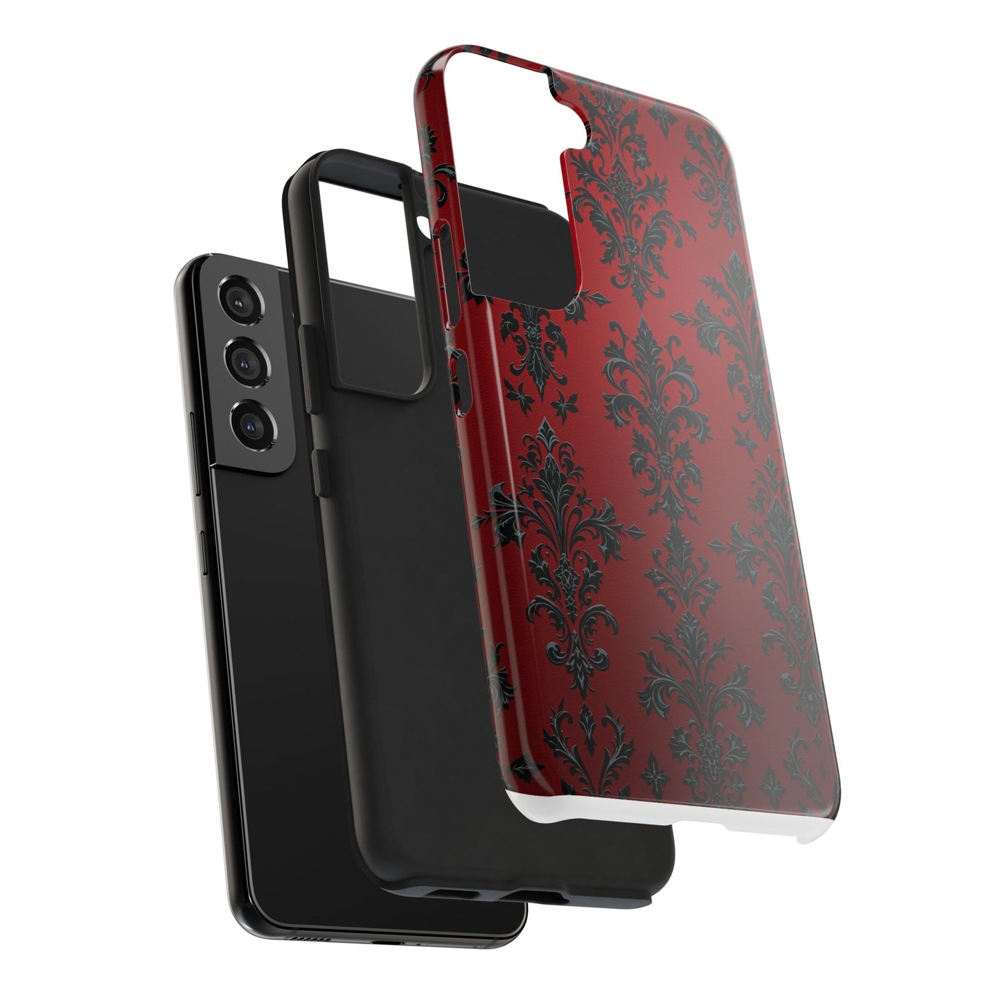 Elegant Red Floral Tough Phone Case - Stylish Protection for Your Device