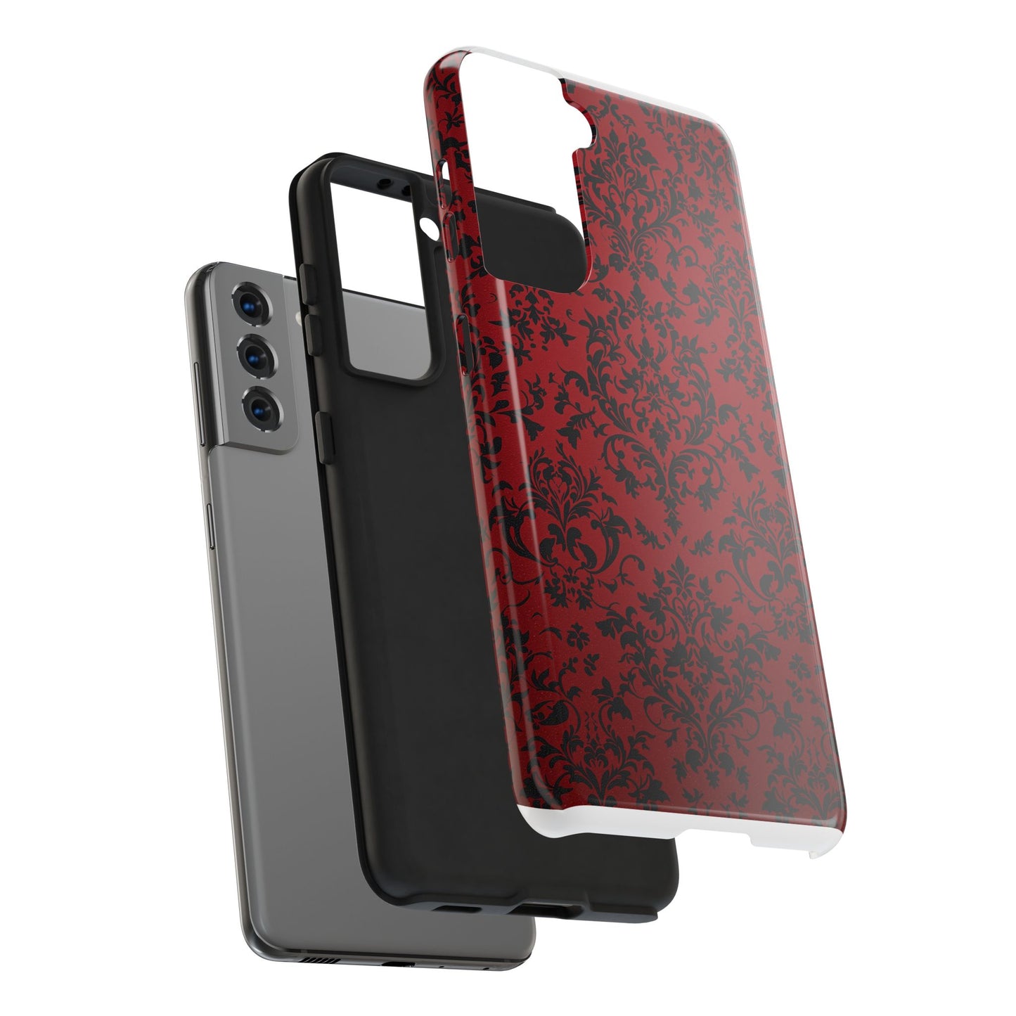 Elegant Red Floral Tough Phone Case - Durable, Stylish Protection for Your Device