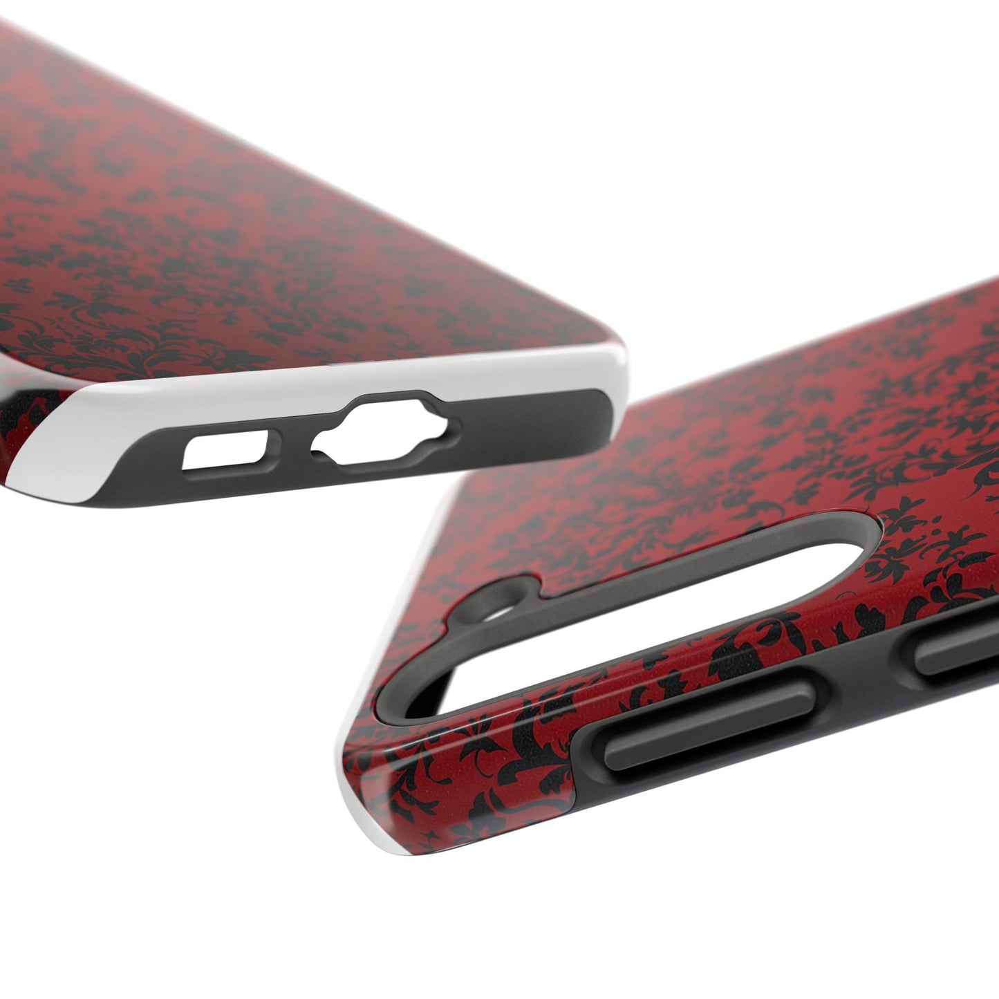 Elegant Red Floral Tough Phone Case - Durable, Stylish Protection for Your Device