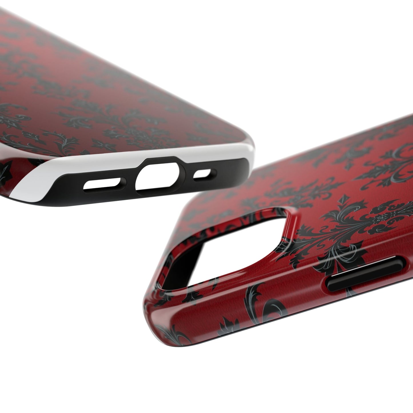 Elegant Red Floral Tough Phone Case - Stylish Protection for Your Device