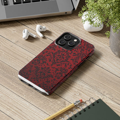 Elegant Red Floral Tough Phone Case - Durable, Stylish Protection for Your Device