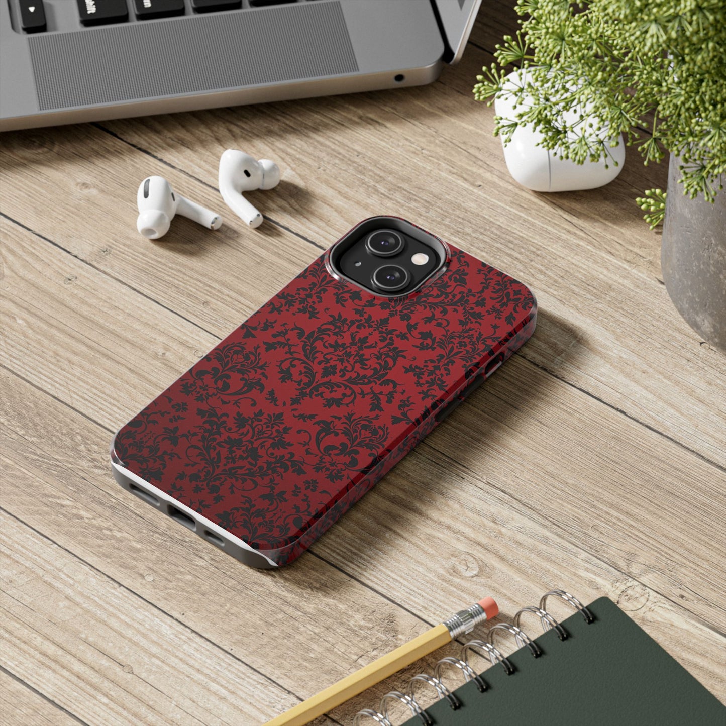 Elegant Red Floral Tough Phone Case - Durable, Stylish Protection for Your Device