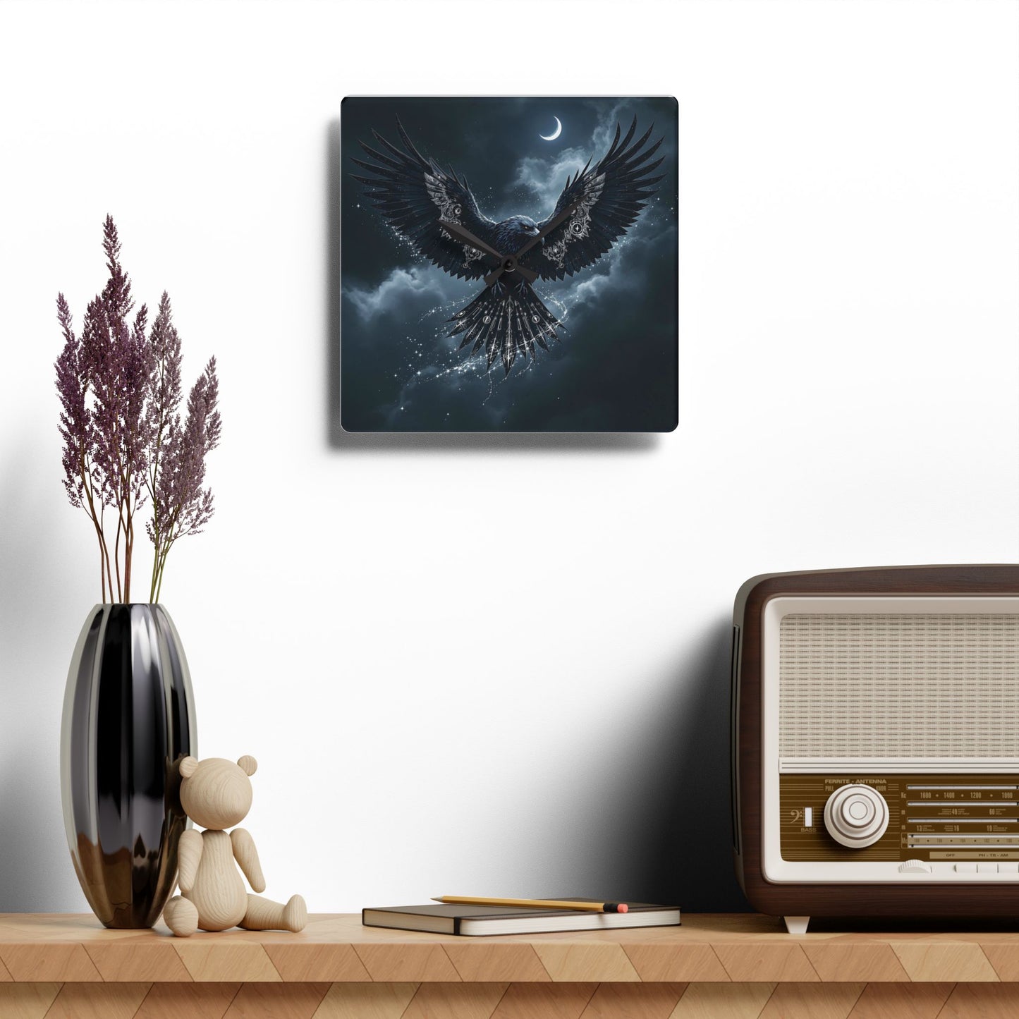 Mystical Raven Acrylic Wall Clock - Enchanting Home Décor