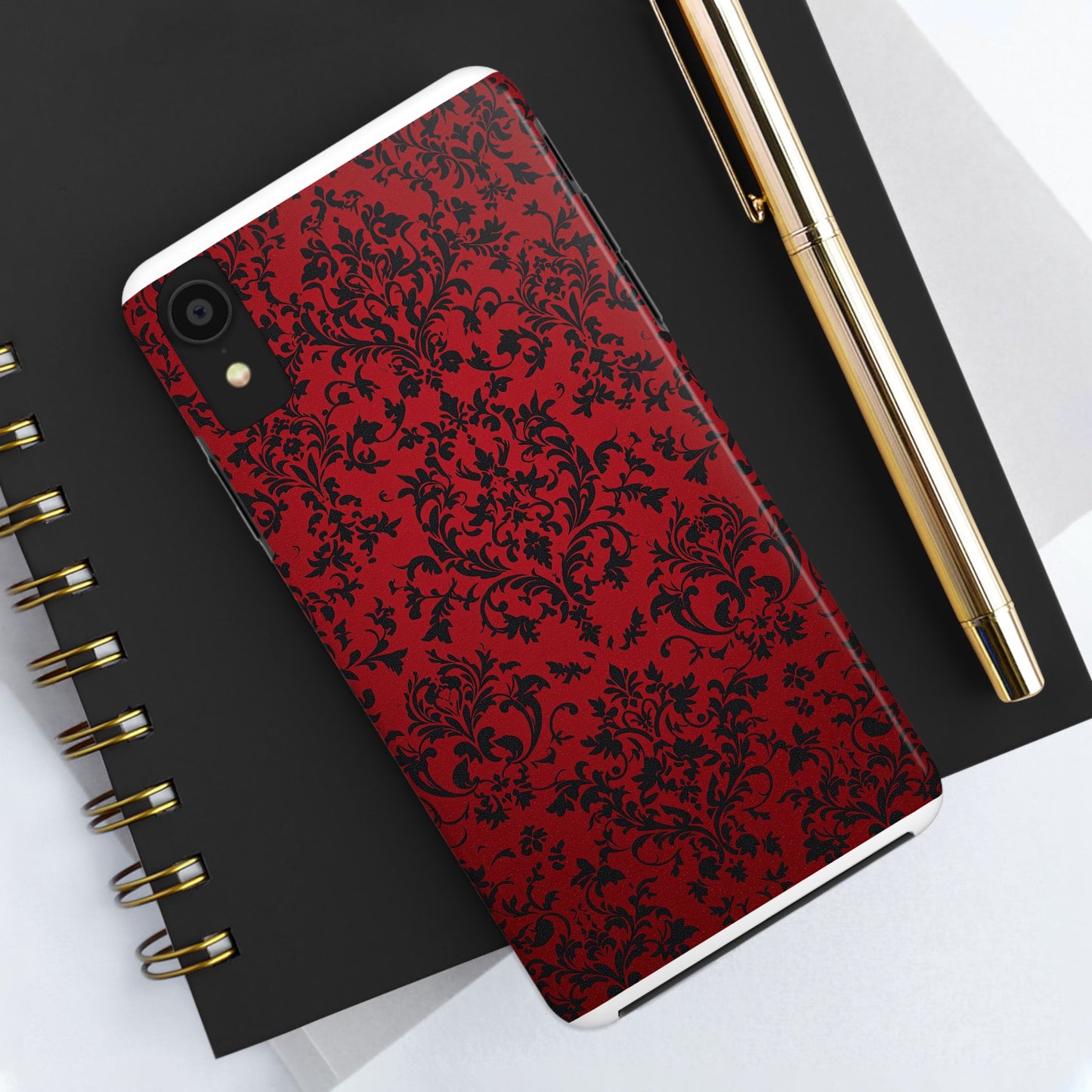 Elegant Red Floral Tough Phone Case - Durable, Stylish Protection for Your Device