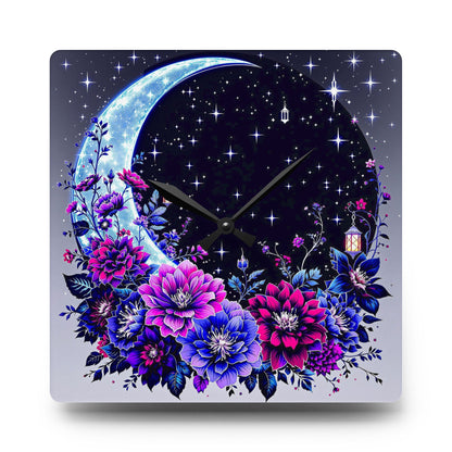 Mystical Moon Floral Acrylic Wall Clock - Elegant Home Decor for Dreamers