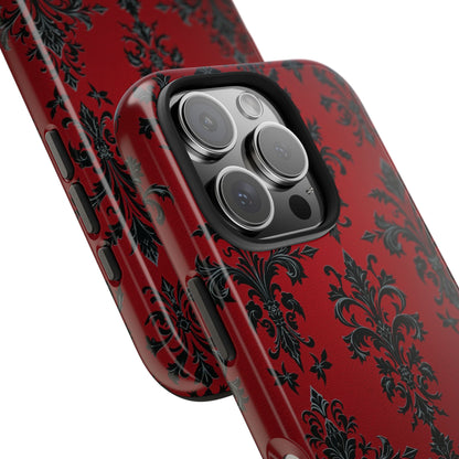 Elegant Red Floral Tough Phone Case - Stylish Protection for Your Device