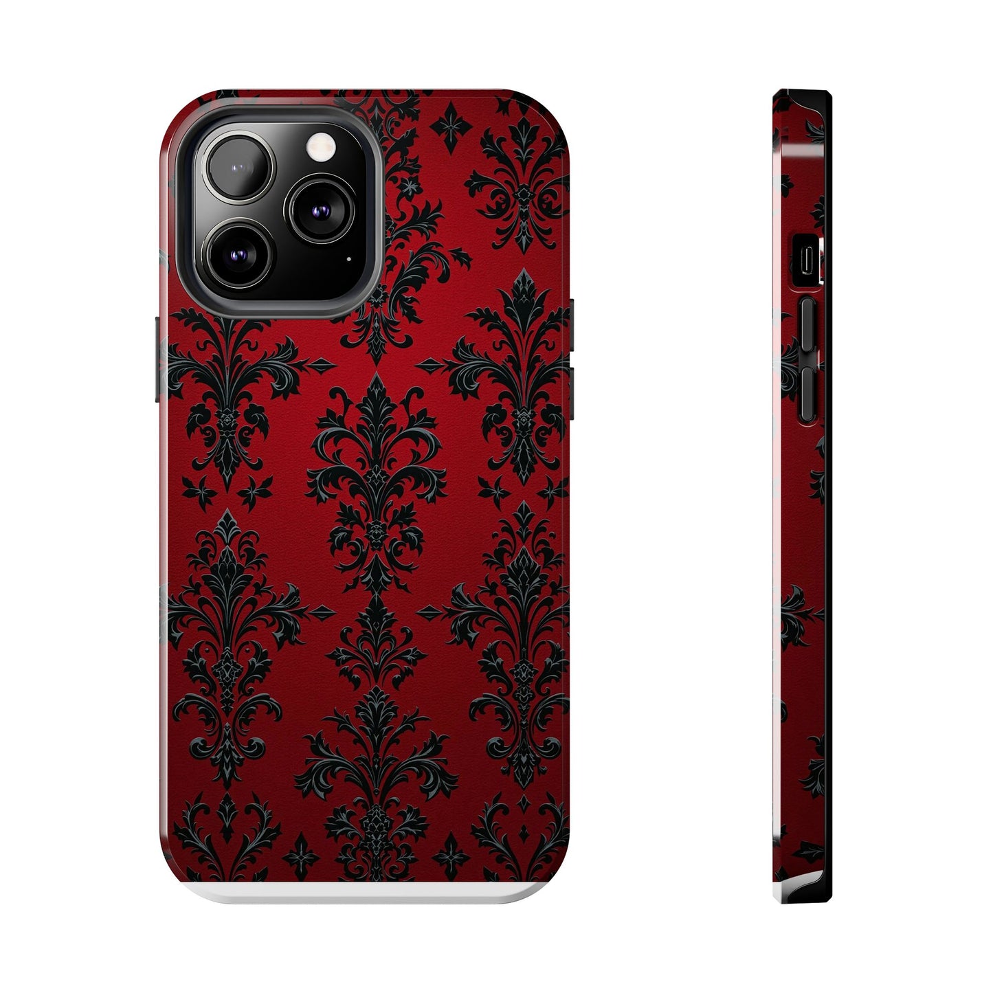 Elegant Red Floral Tough Phone Case - Stylish Protection for Your Device