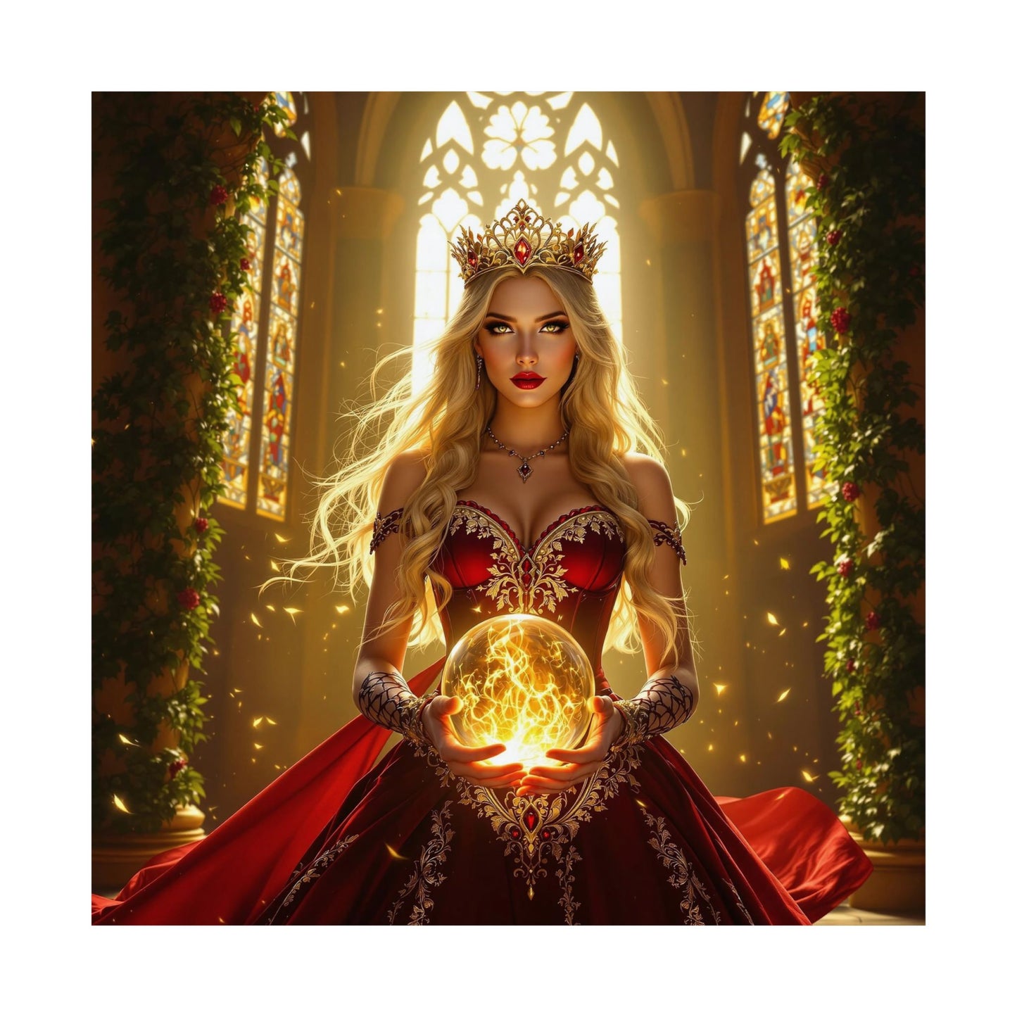 Enchanting Matte Vertical Poster - Regal Queen with Crystal Ball