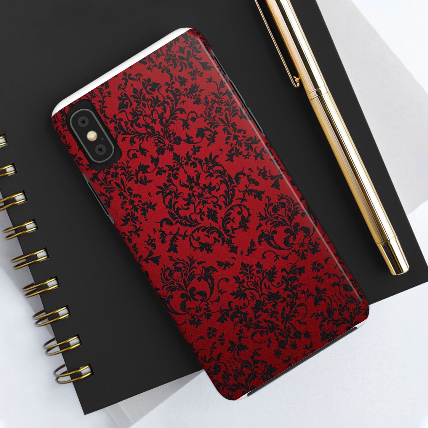 Elegant Red Floral Tough Phone Case - Durable, Stylish Protection for Your Device