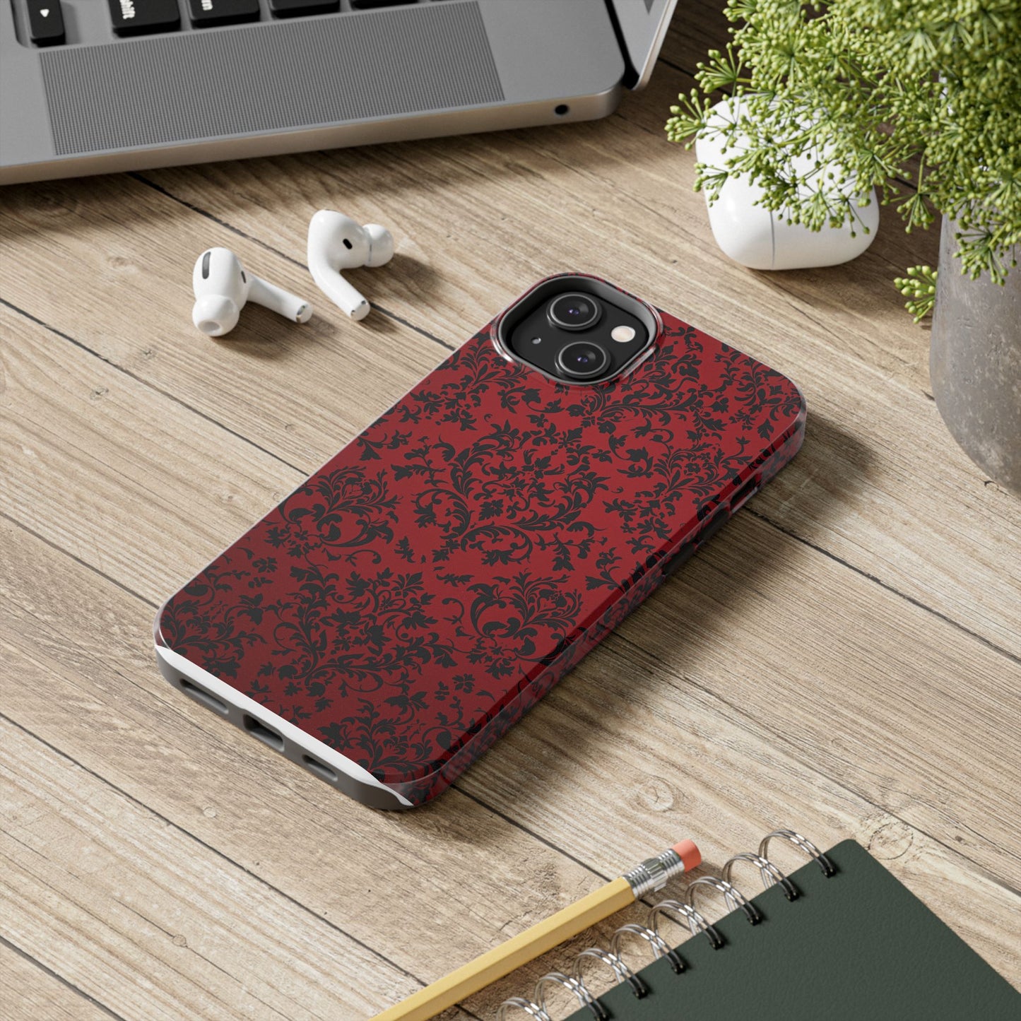 Elegant Red Floral Tough Phone Case - Durable, Stylish Protection for Your Device