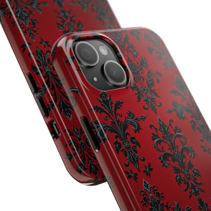 Elegant Red Floral Tough Phone Case - Stylish Protection for Your Device