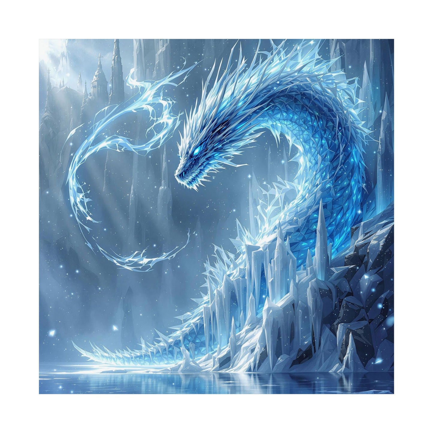 Majestic Ice Dragon Matte Vertical Poster - Fantasy Wall Art for Home Decor