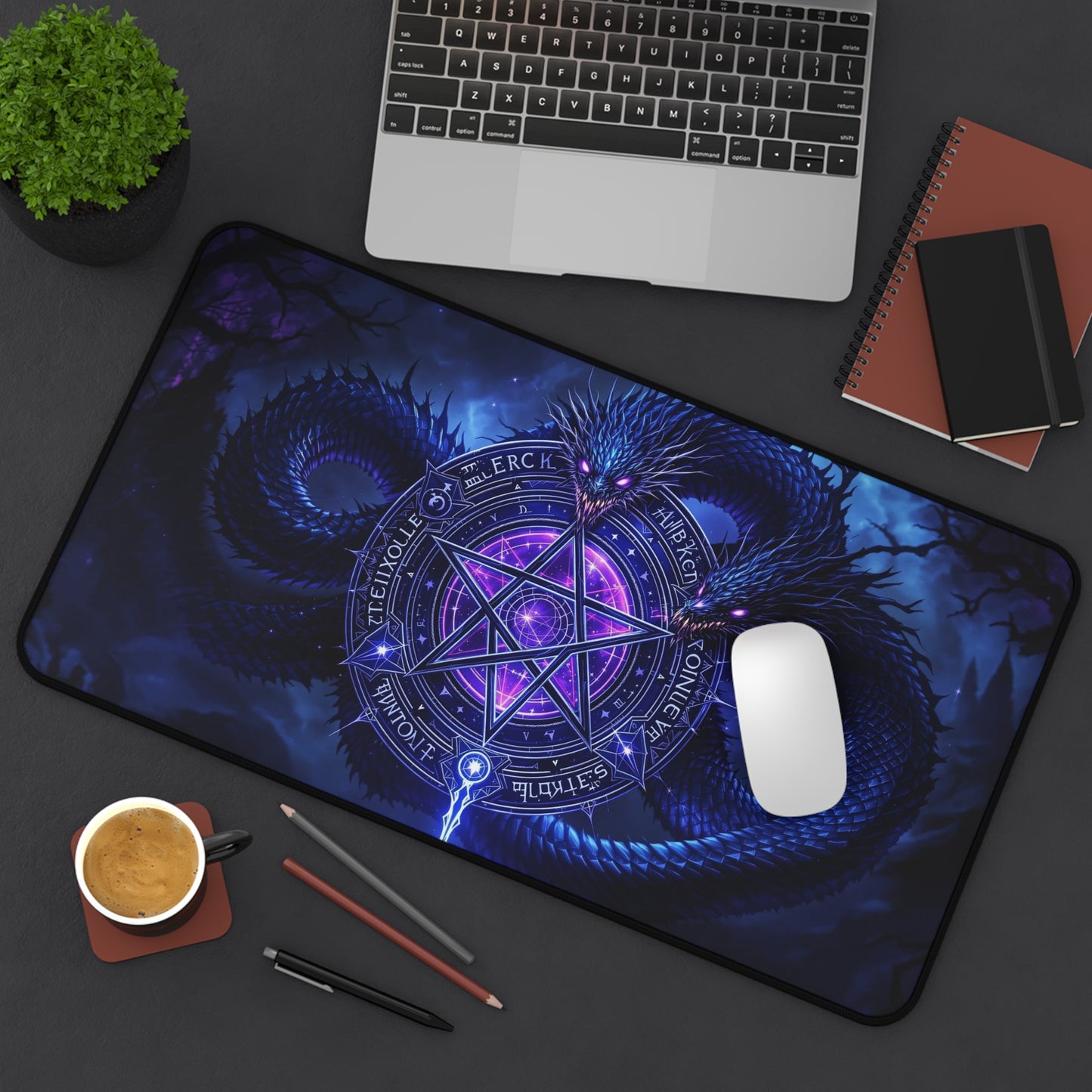 Mystical Dragon Desk Mat with Pentagram Design - Perfect for Gamers and Fantasy Lovers