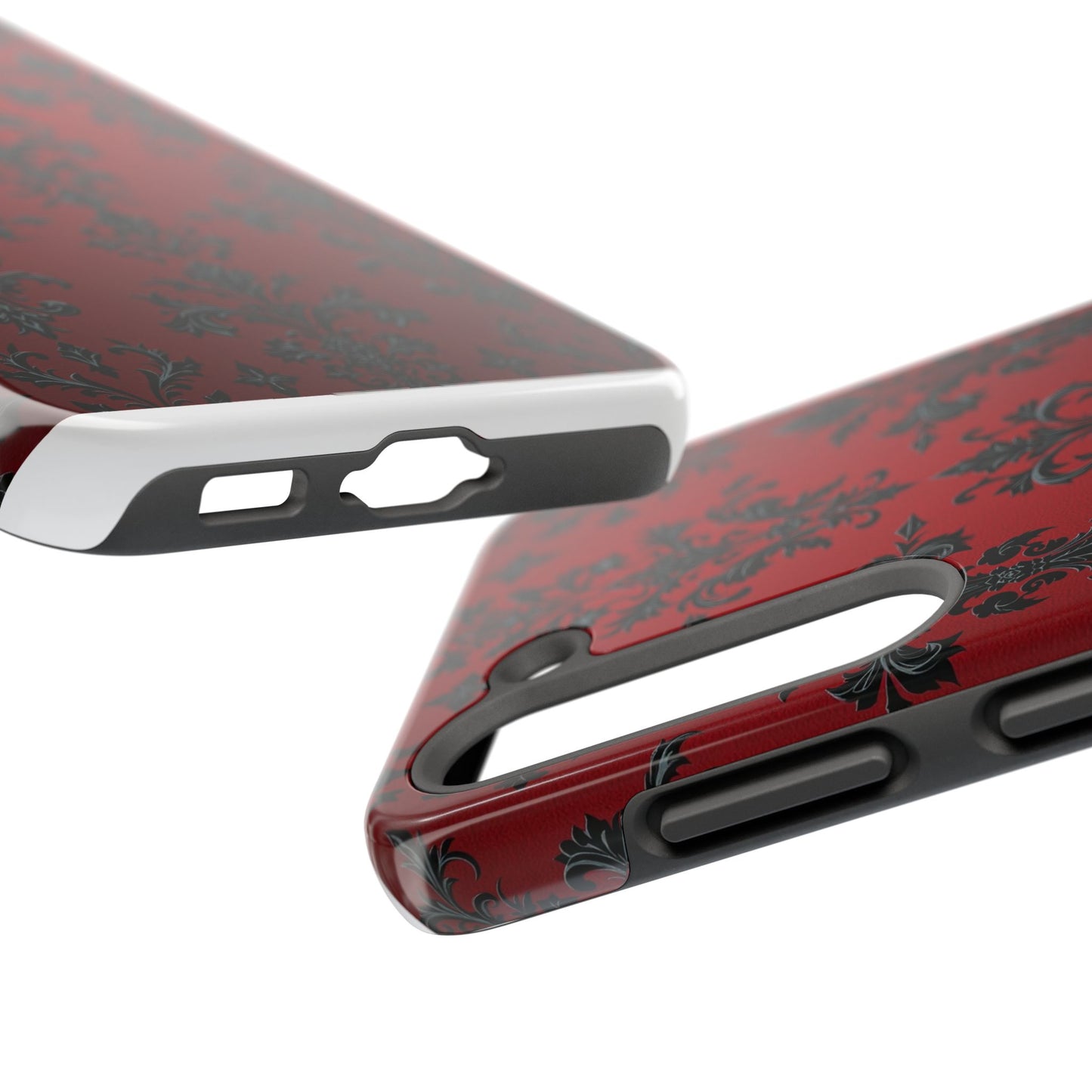 Elegant Red Floral Tough Phone Case - Stylish Protection for Your Device