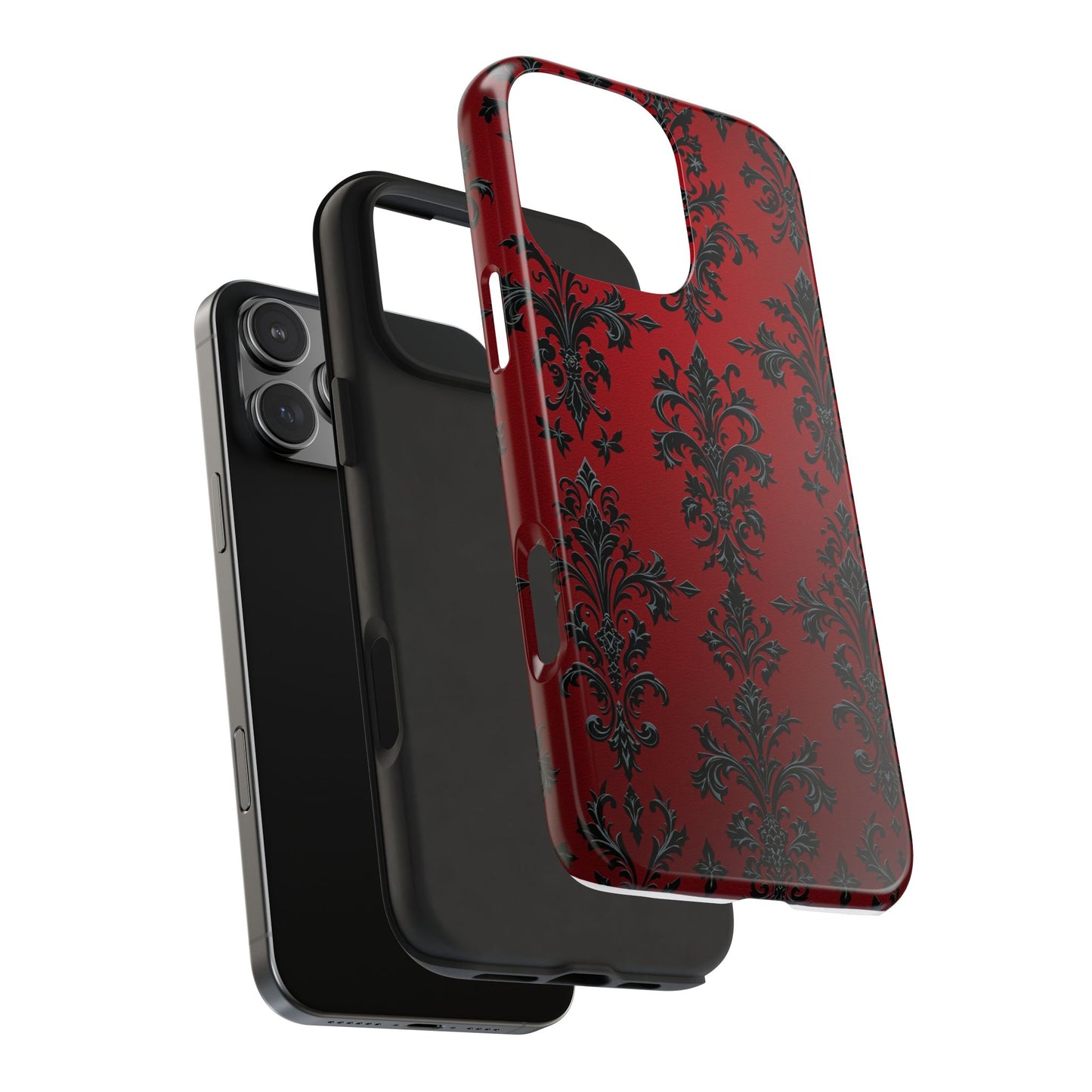 Elegant Red Floral Tough Phone Case - Stylish Protection for Your Device