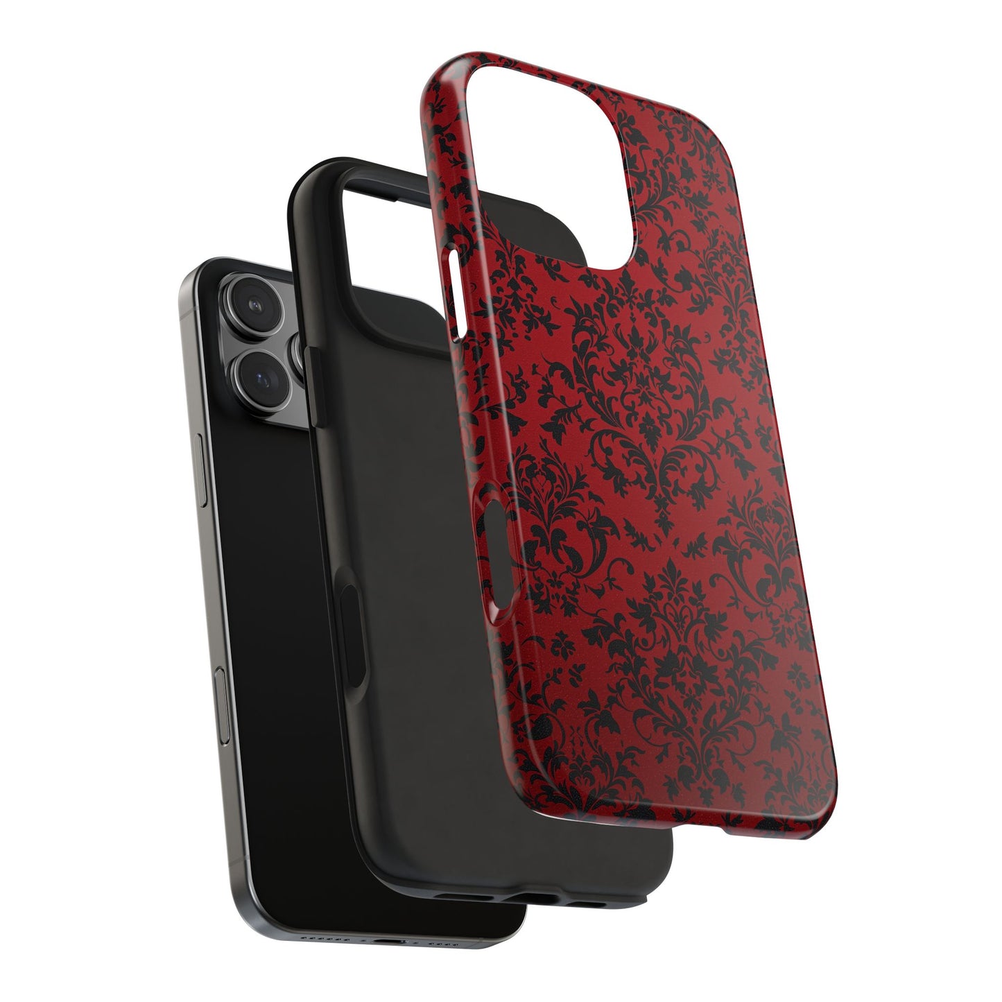 Elegant Red Floral Tough Phone Case - Durable, Stylish Protection for Your Device