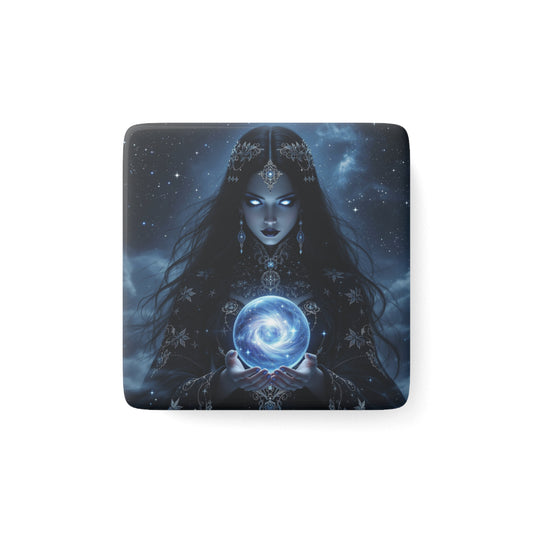 Mystical Sorceress Porcelain Magnet - Enchanting Square Design for Home Decor