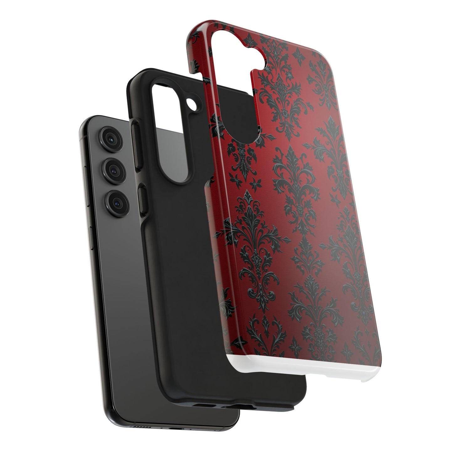 Elegant Red Floral Tough Phone Case - Stylish Protection for Your Device