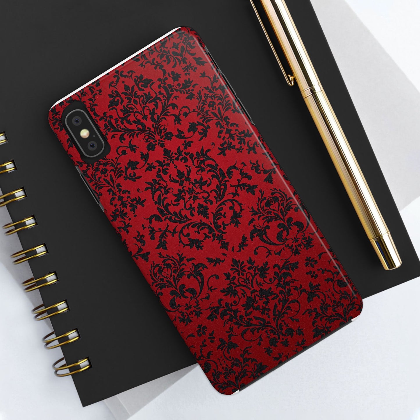 Elegant Red Floral Tough Phone Case - Durable, Stylish Protection for Your Device