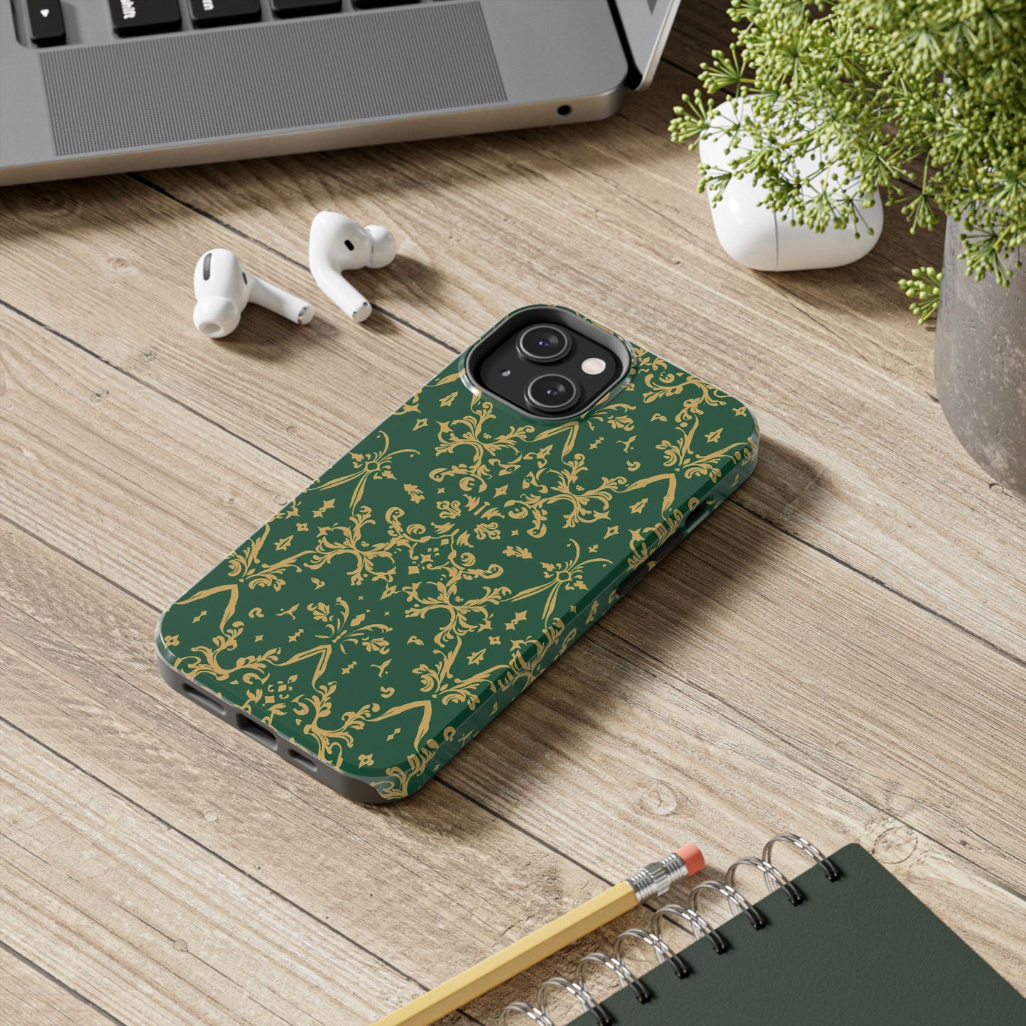 Elegant Damask Green Tough Phone Case