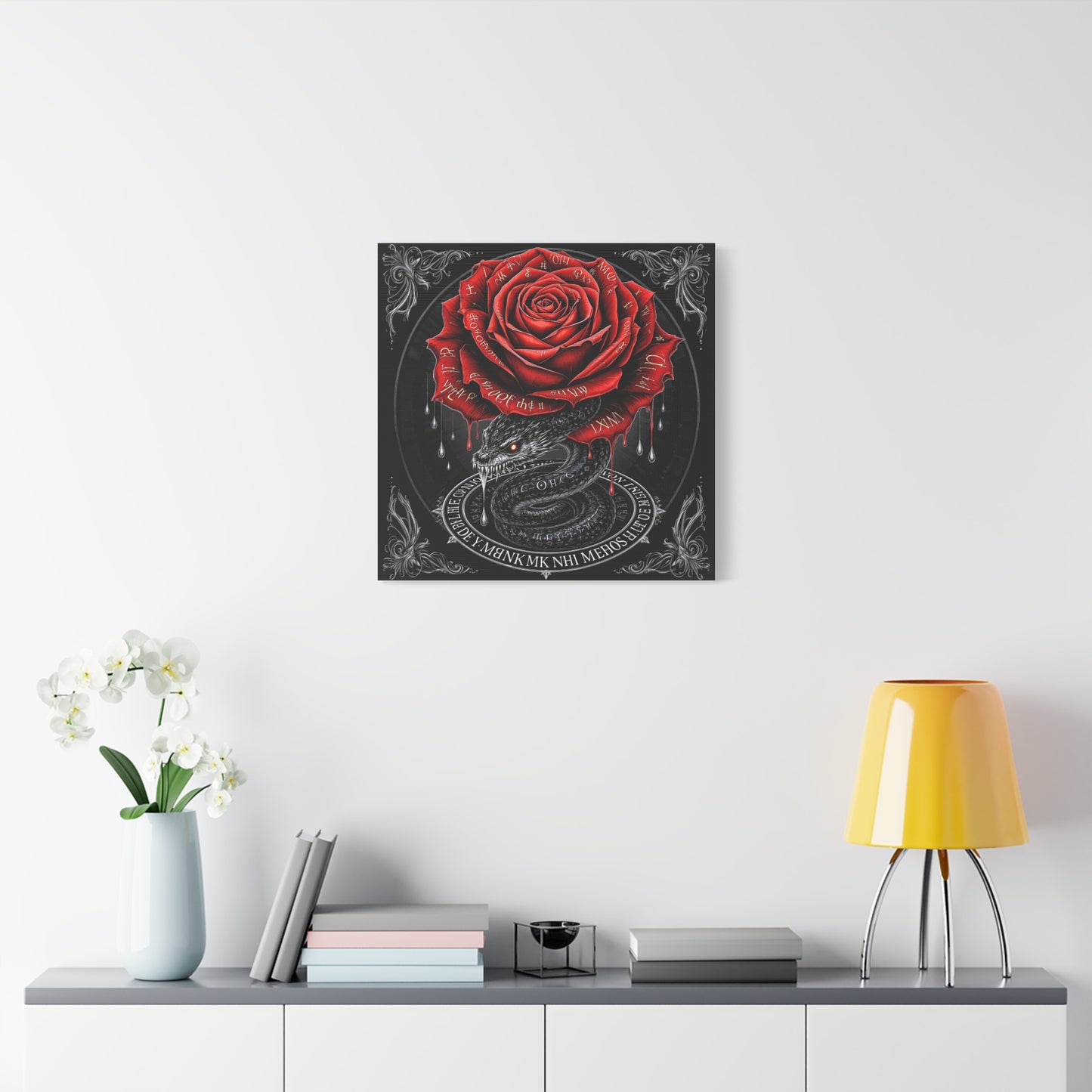 Gothic Rose Snake Canvas Art – Dark Fantasy Wall Decor