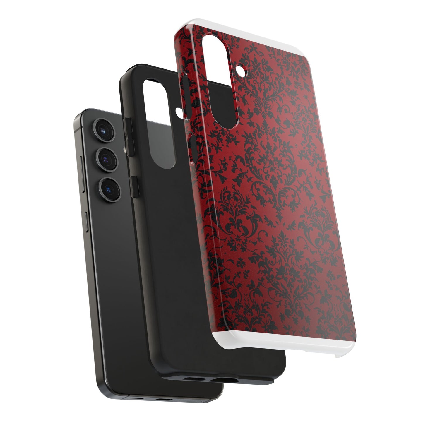 Elegant Red Floral Tough Phone Case - Durable, Stylish Protection for Your Device