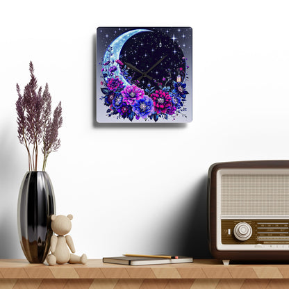 Mystical Moon Floral Acrylic Wall Clock - Elegant Home Decor for Dreamers