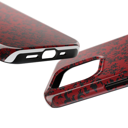 Elegant Red Floral Tough Phone Case - Durable, Stylish Protection for Your Device