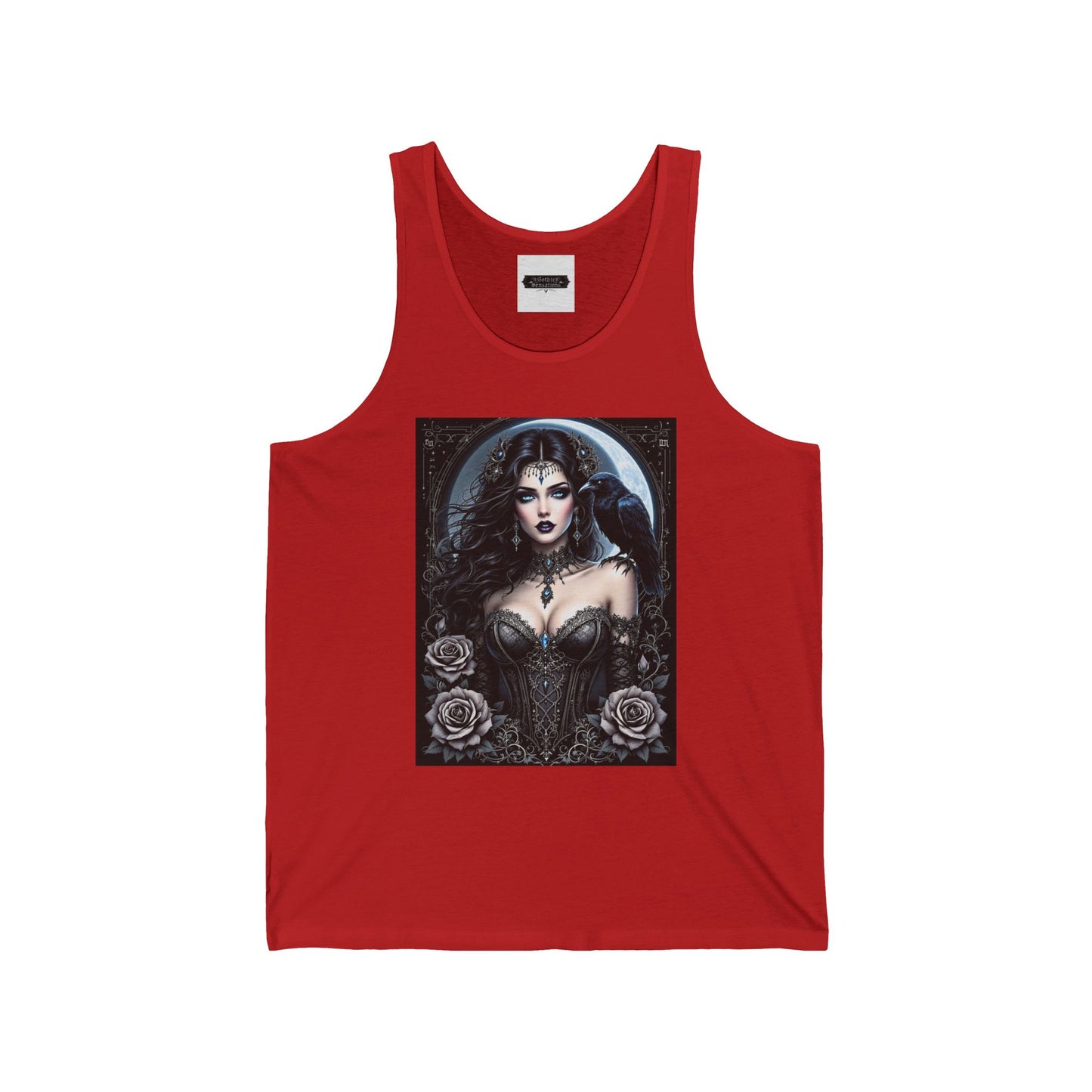 Gothic Fairy Unisex Jersey Tank – Stylish Black Rose Design