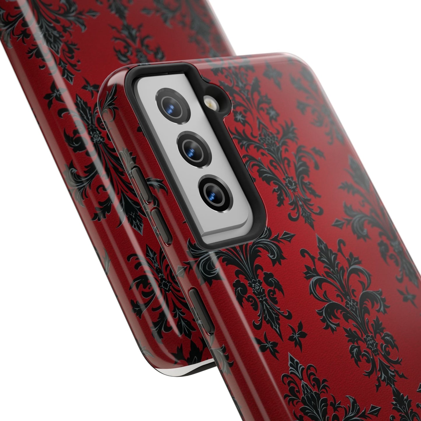 Elegant Red Floral Tough Phone Case - Stylish Protection for Your Device