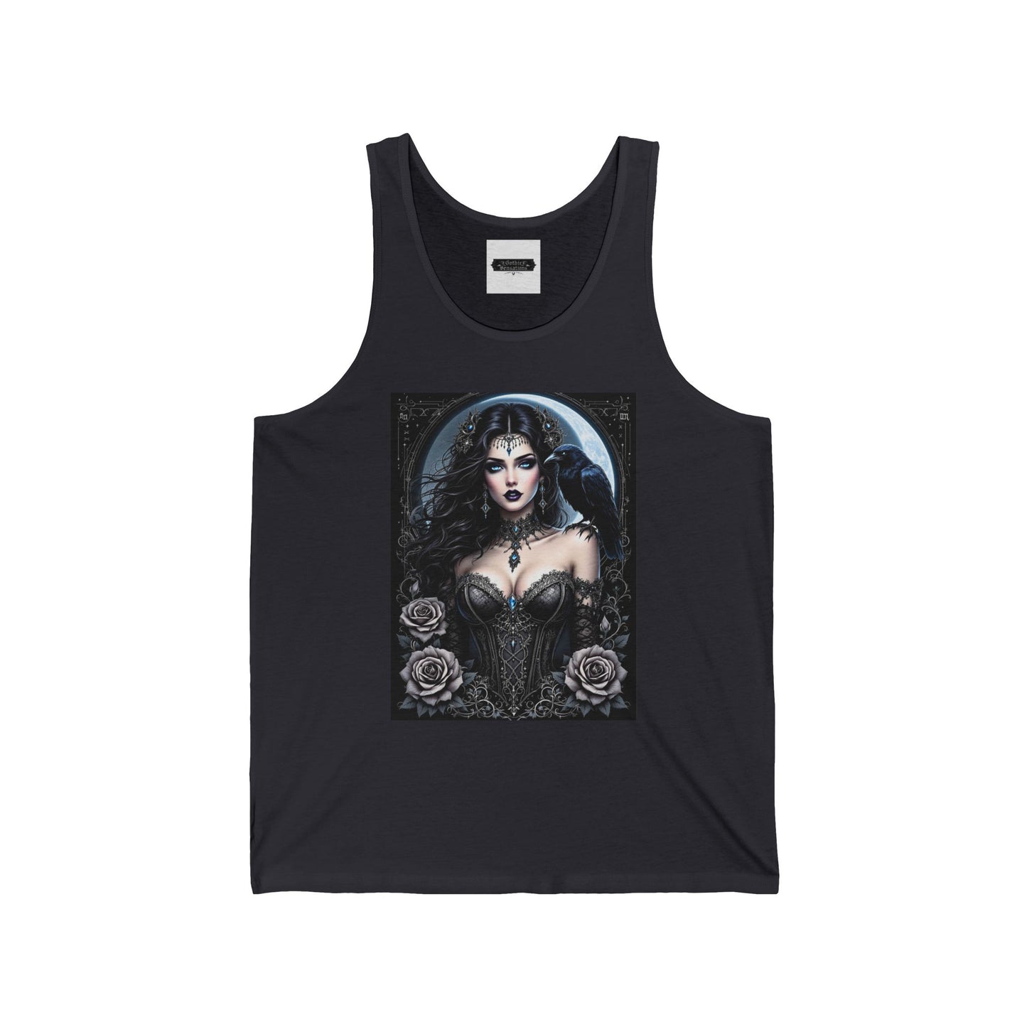 Gothic Fairy Unisex Jersey Tank – Stylish Black Rose Design