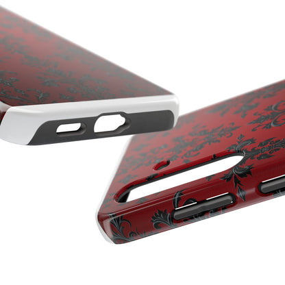 Elegant Red Floral Tough Phone Case - Stylish Protection for Your Device