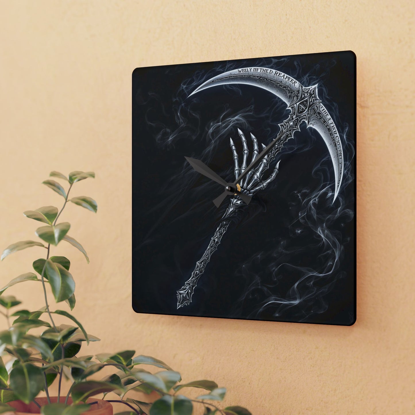 Gothic Skeleton Scythe Acrylic Wall Clock - Dark Decor for Halloween & Home