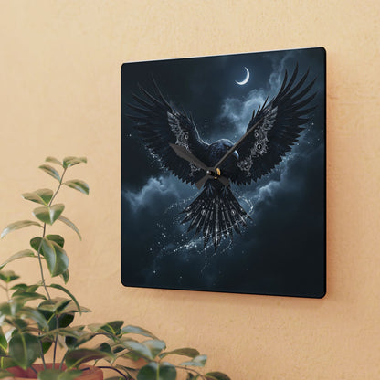 Mystical Raven Acrylic Wall Clock - Enchanting Home Décor