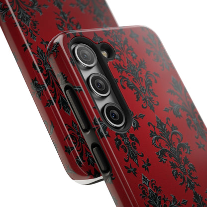 Elegant Red Floral Tough Phone Case - Stylish Protection for Your Device