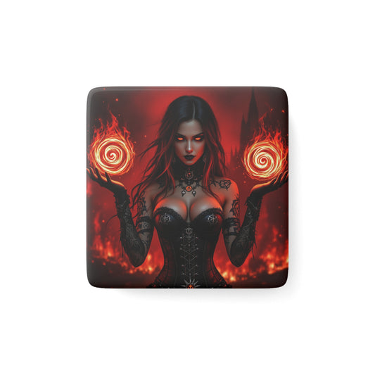 Mystical Sorceress Porcelain Magnet - Gothic Decor for Fans of Fantasy Art