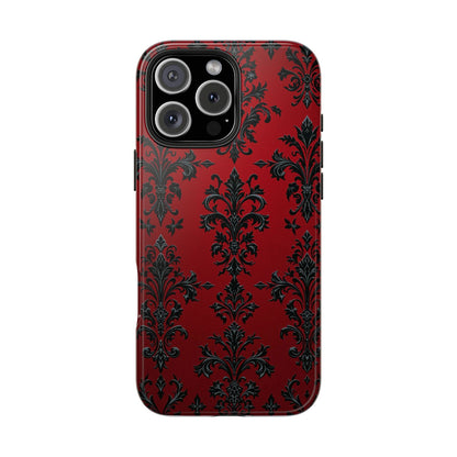 Elegant Red Floral Tough Phone Case - Stylish Protection for Your Device