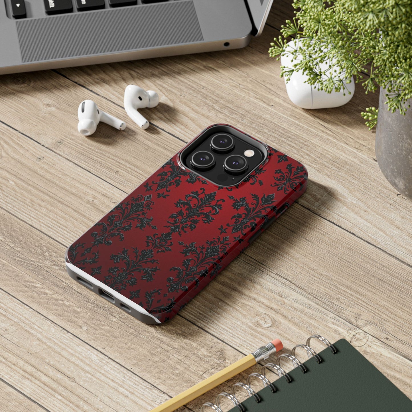 Elegant Red Floral Tough Phone Case - Stylish Protection for Your Device