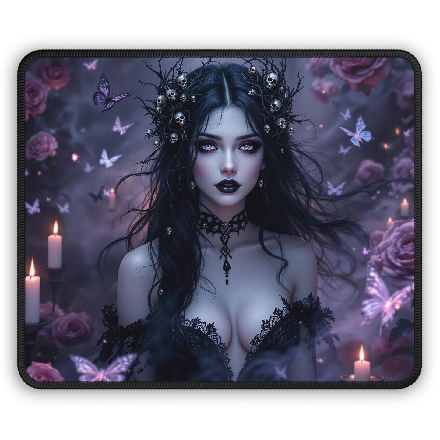 Gothic Fantasy Gaming Mouse Pad - Dark Princess with Butterflies & Candles